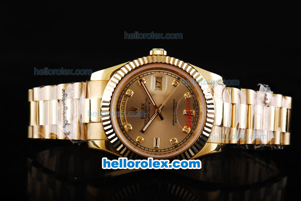 Rolex Day-Date II Automatic Movement Full Gold with Gold Dial and Diamond Markers - Click Image to Close